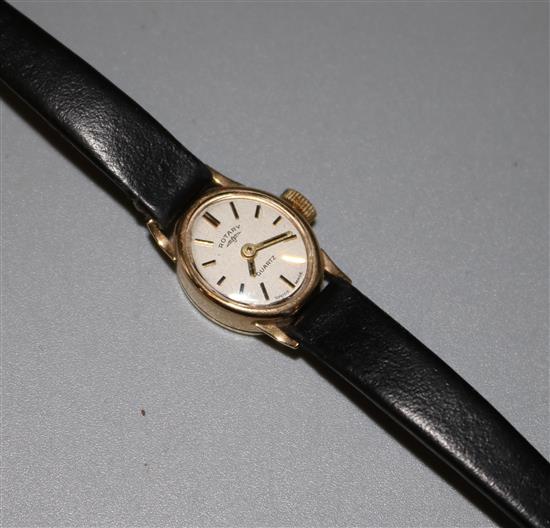 Ladies 9ct gold-cased Rotary wristwatch on leather strap